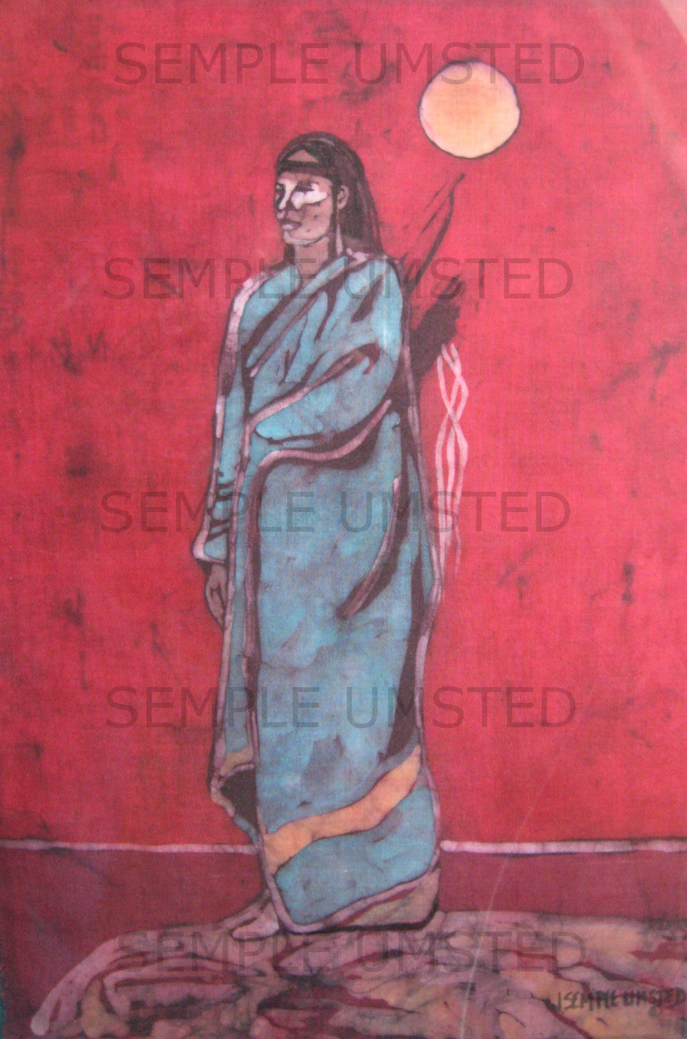 Figure with Red Sky and Yellow Moon (Giclée on Canvas)