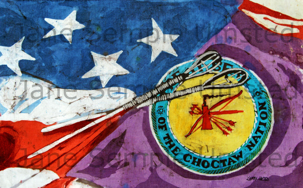 Choctaw Seal And American Flag (Giclée on Canvas)