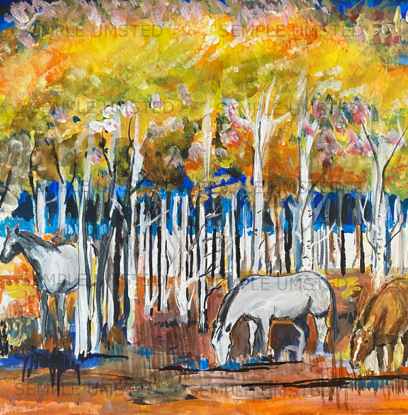 Choctaw Ponies Water Color Sketch (Giclée on Canvas)
