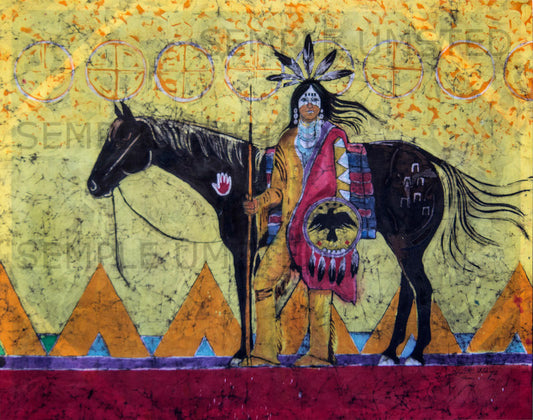 Comanche Warrior with Teepee (Giclée on Canvas)