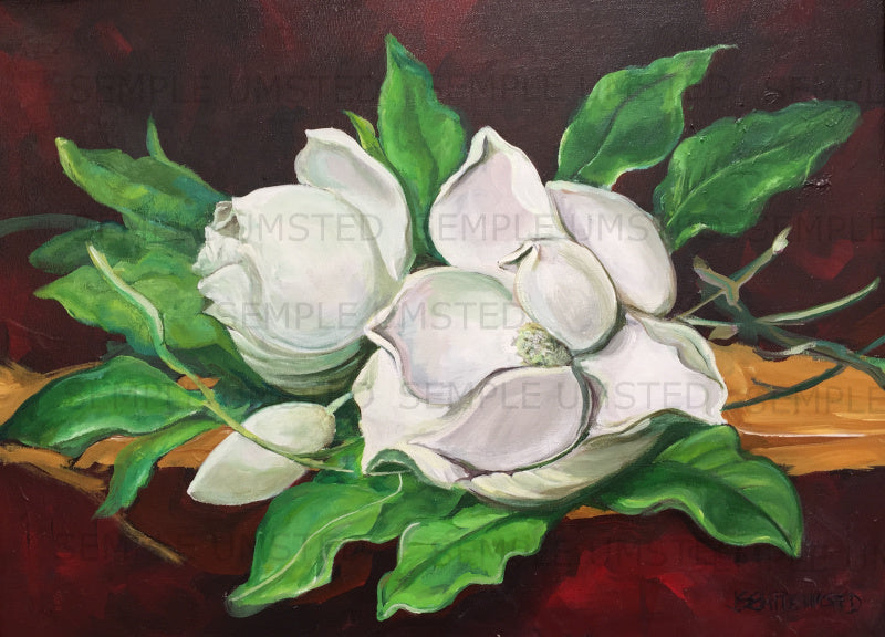 Magnolias on Red (Giclée on Canvas)